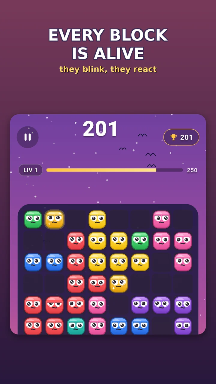 Squishy Blocks board with jelly blocks showing faces and moods